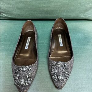 Manolo Blahnik Glittering Flats - Silver and Brown